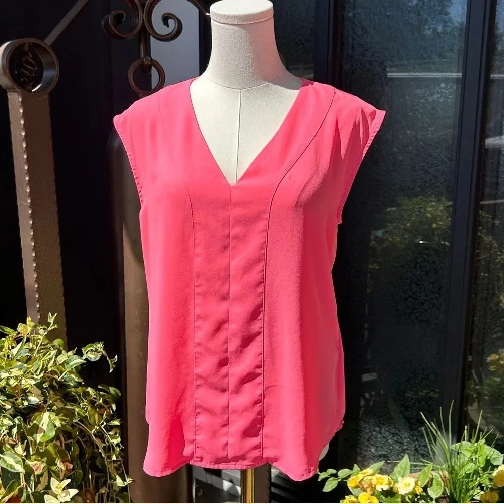 J Crew Sleeveless Sheer V-Neck Tank Top Coral